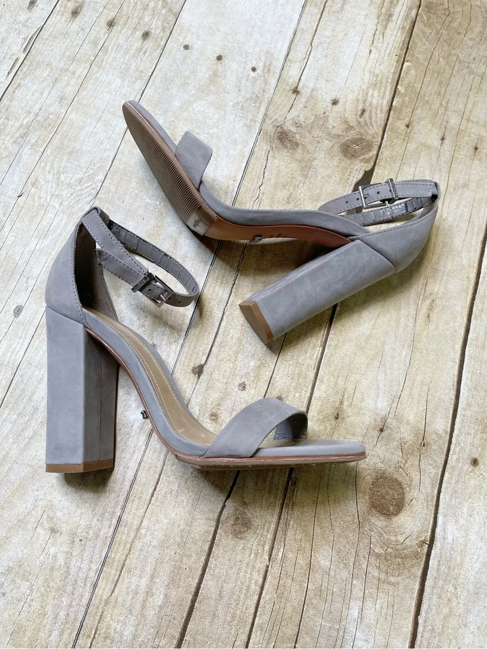 Schutz Gray Block Heel Strap Sandal - Picture 3 of 11